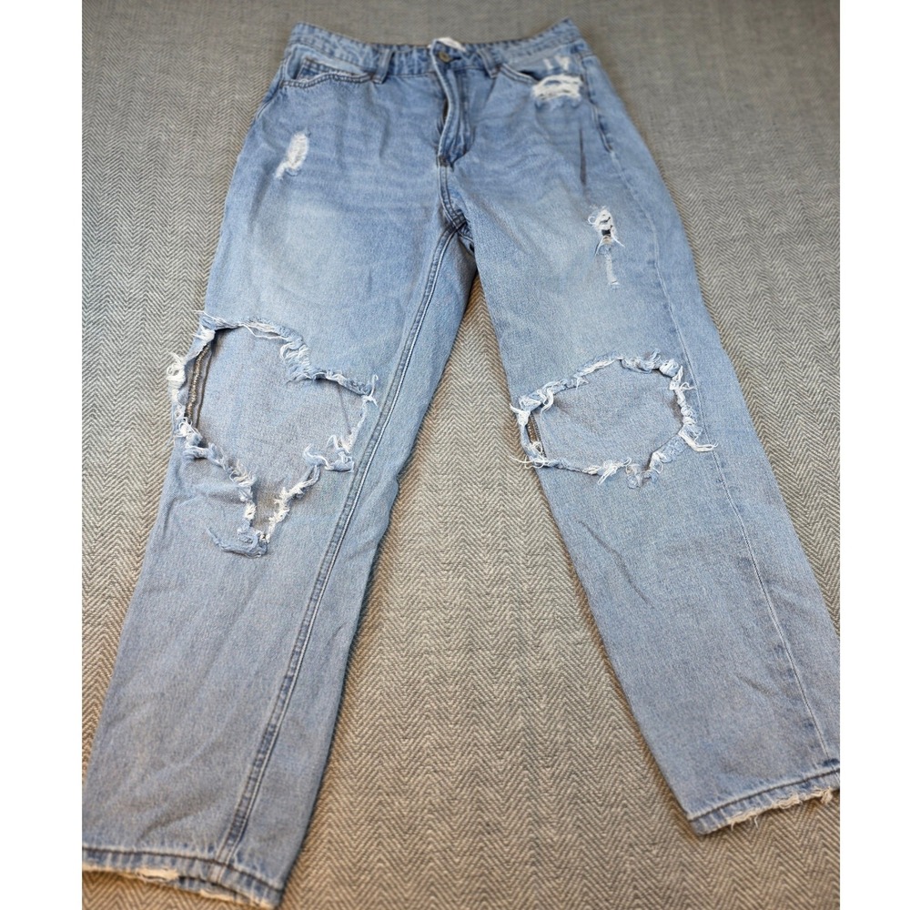 Vervet Blue T5333 High Rise Distressed Mom Jeans Light Wash Blue 29 100% Cotton